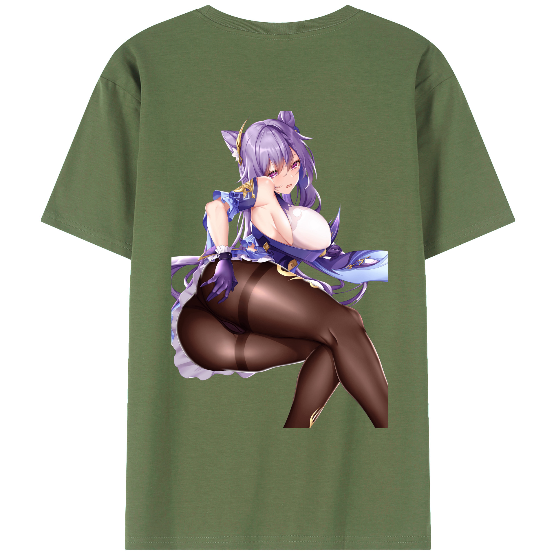 げんし神 刻晴 こくせい genshin Kokusei 綿100％ メンズ半袖Tシャツ（バックプリント） 通気性